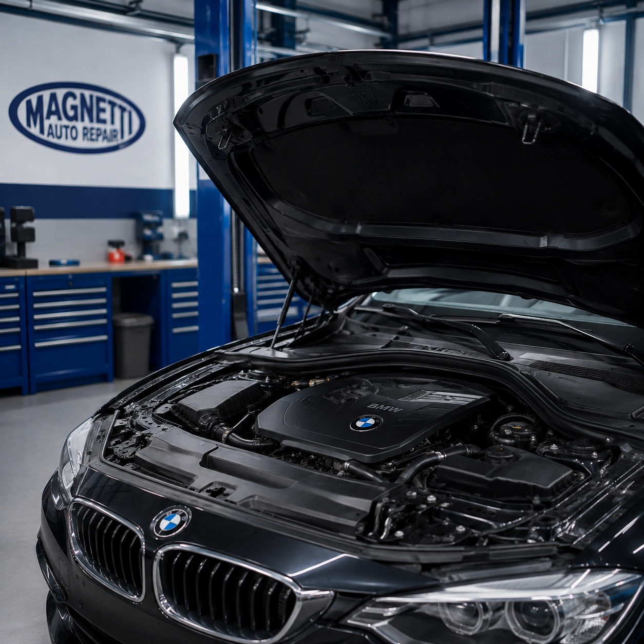 Certified technician diagnosing a BMW engine